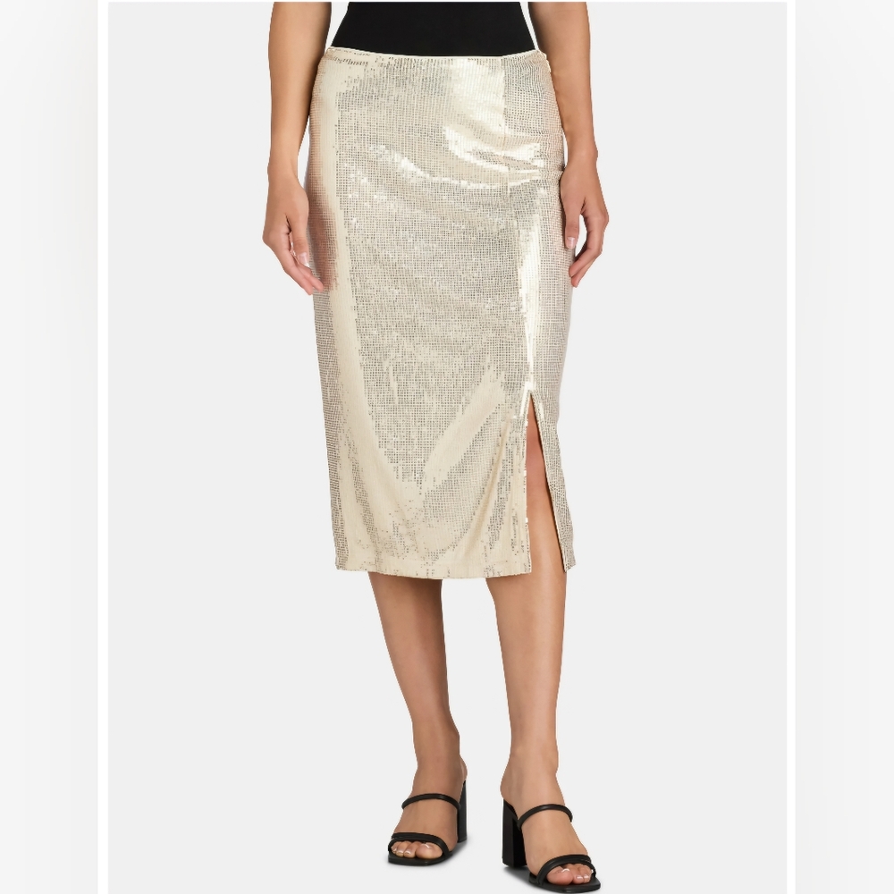 Time and Tru Sequin Skirt With Side Slit Women's Size XS   Color:Champagne Stone
